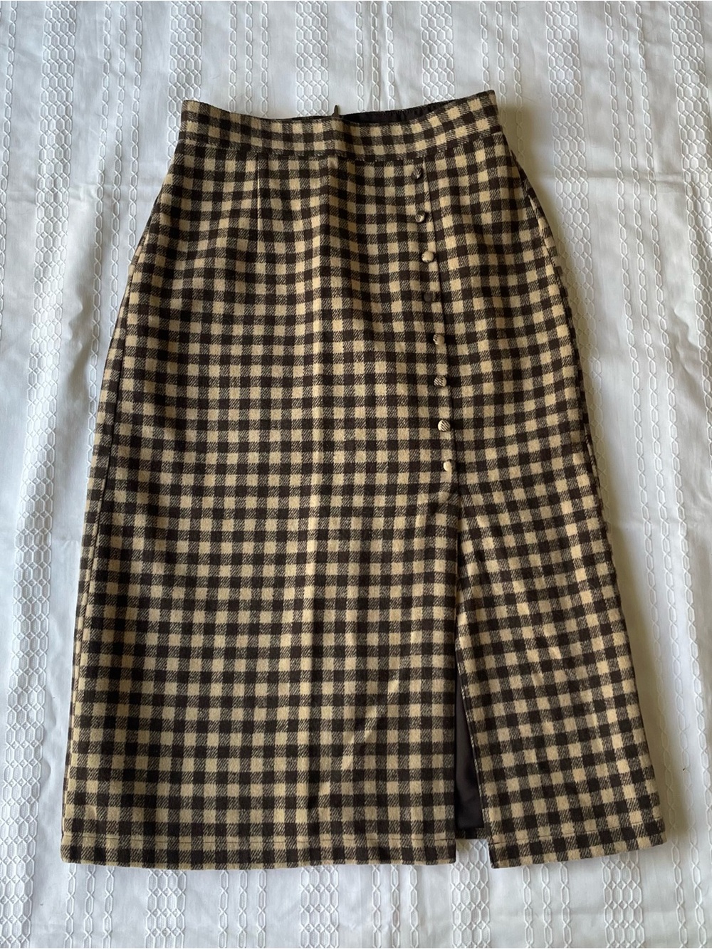 Gingham Midi Skirt in Brown and Cream Academia Preppy